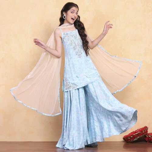 Biba Girl's Viscose Kurta Set (KWBOHEMIA6372SS25AQU_Aqua