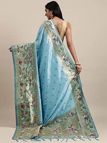 Pandadi Saree Women's Paithani Paithani Silk Saree With Blouse Piece (371PS7_Sky Blue)