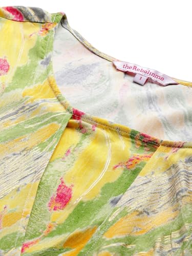 theRebelinme Plus Size Women's 6409QC Yellow Gold Foil Printed Layered Dress(XXXXL)