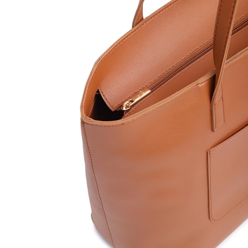 Fastrack Classic Laptop Tote Bag for Women | Stylish Everyday Bag for Ladies, Women, Girls | Casual College Bag Made of High-Quality Faux Leather (Tan)