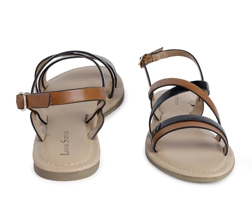 LOUIS STITCH Black And Tan Striped Sandals for Women | Comfortable Lightweight and Stylish Sandals (LD05-STJBTN105)