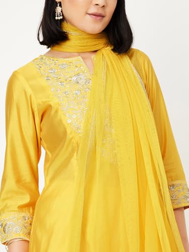 Max Women's Silk Kurta Set (EXST42038YELLOW_Yellow