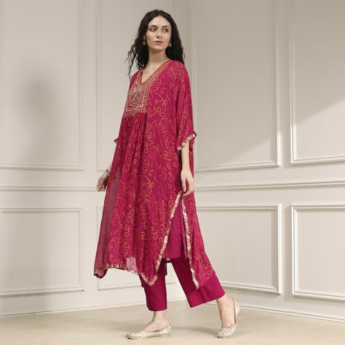 Biba Women Red Viscose Straight Printed Kurta Set_32