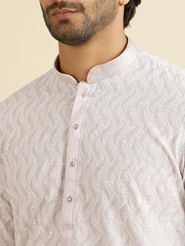 Manyavar Men's Cotton Printed Chikankari Kurta Pyjama Set (Pink,XL)