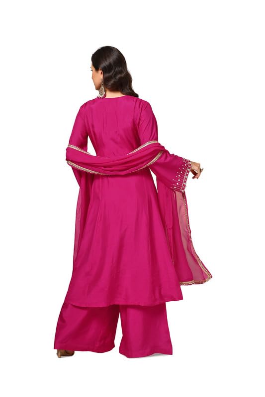 Soch Womens Fuchsia Dupion Silk Suit Set With Mirror Work