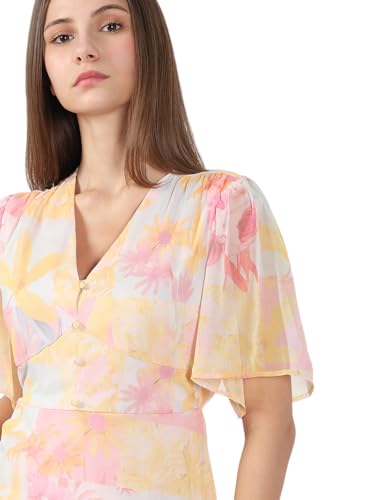 VERO MODA Women's Fit and Flare Yellow Dress