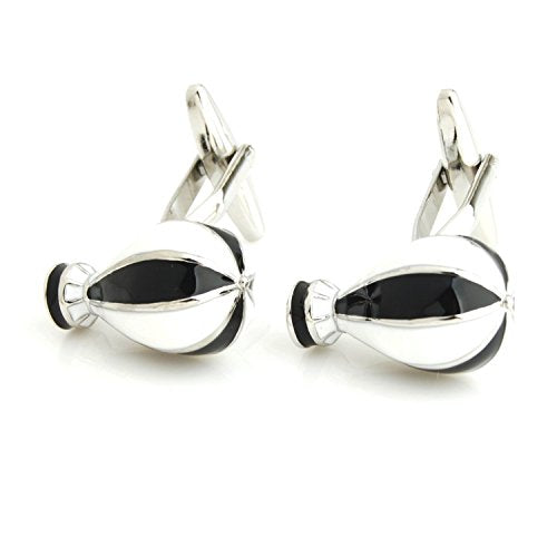 Peluche Men's Enamel Hot Air Balloon Novelty Cufflinks (Black, White, Silver)