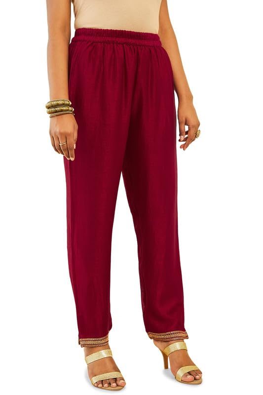 Soch Womens Maroon Silk Blend Embroidered Suit Set with Zari Woven Dupatta