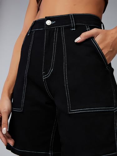 Dolce Crudo Women's Regular High Rise Above Knee Stretchable Denim Shorts (DOSS23DEN09-12-347-34, Raven Black, 34)