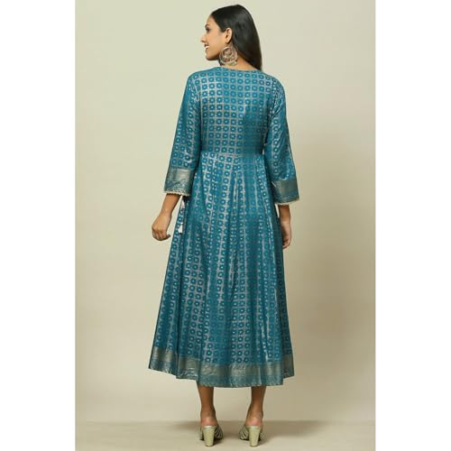 Rangriti Women Teal Blue Liva Kalidar Dress_32