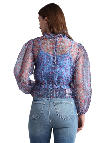 ONLY Women Printed Cotton Blue Peplum Top