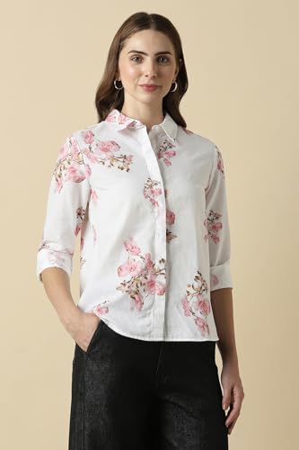 Women White Print Long Sleeves Shirt
