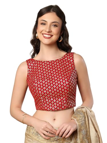 S SALWAR STUDIO Red Velvet Sleeveless Readymade Saree Blouse