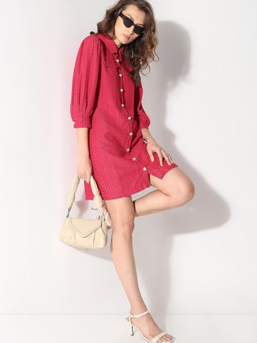 VERO MODA Women Self-Design Red Polyester Above Knee Length Shift Dress