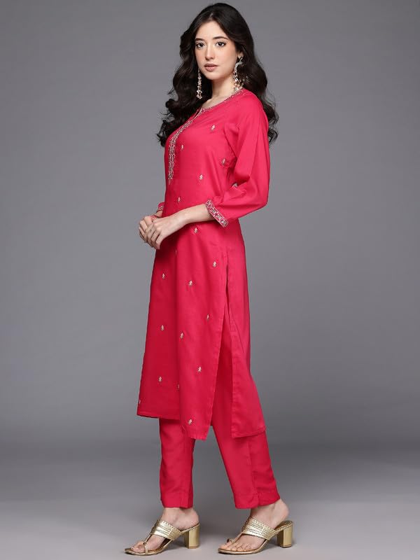 Ahalyaa Women's Silk Blend Kurta Set (GI-AHKUPNDU-COMBO-1134_Pink