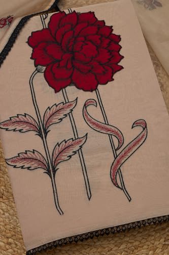 Soch Womens Beige Organza Embroidered Unstitched Dress Material With Thread Work
