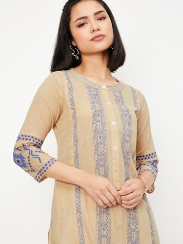 Max Women's Cotton Regular Kurta (PFWWSP25DI_Beige