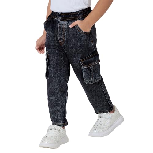 Hopscotch Girls Cotton Cargo Denim Jeans in Black Color for Age (2-3 Years)