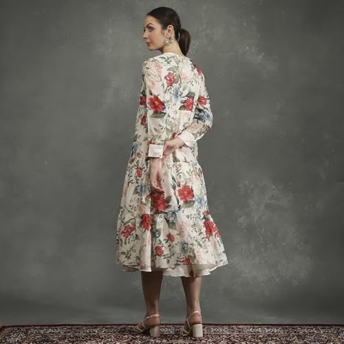 BIBA Women's Cotton Blend Mini Dress (CKD10954AW24IVRY_Ivory