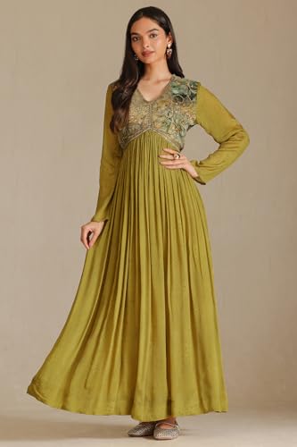 Soch Women's Chinon Maxi Dress (RSD-CWS5KU61334_Olive