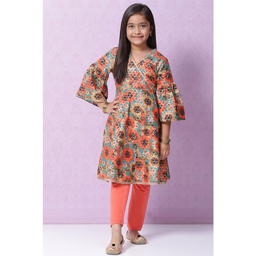 BIBA Girls Cotton Straight Printed Suit Set(KW5062E_9_Green)