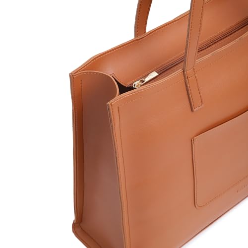 Fastrack Chic Spacious Laptop Tote Bag for Women | Stylish Casual Bag for Ladies, Women, Girls | College, Work Bag Made of High-Quality Faux Leather (Tan)