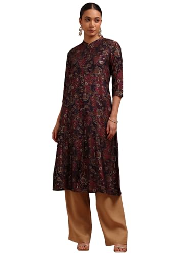 Soch Womens Wine Muslin Botanical Print Kurta with Thread Work