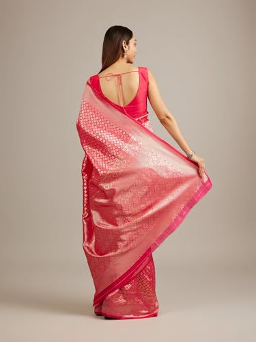 MOHEY Women's Art Silk Floral Buta Patterned Woven Saree with Blouse Piece(Rani)