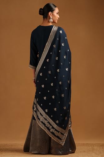 Soch Womens Navy Blue Dola Silk Embroidered Salwar Suit With Zari