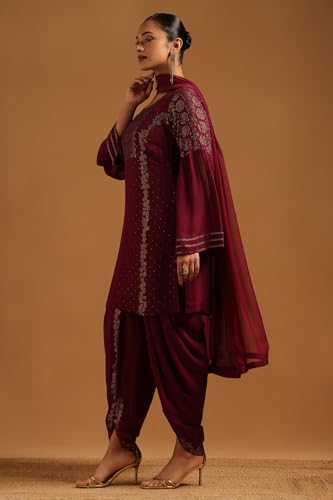 Soch Womens Magenta Georgette Embellished Salwar Suit With Stone Work