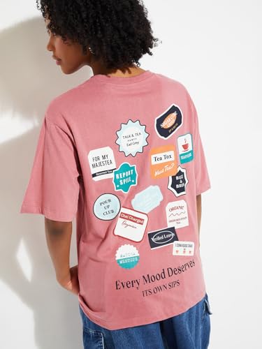 Max URB_N Women Printed Oversized T-Shirt (Pink_S)