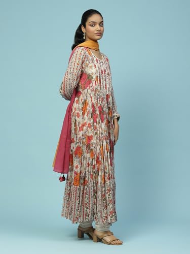 Aarke Ritu Kumar Ecru Floral Print Kurta With Churidar And Dupatta