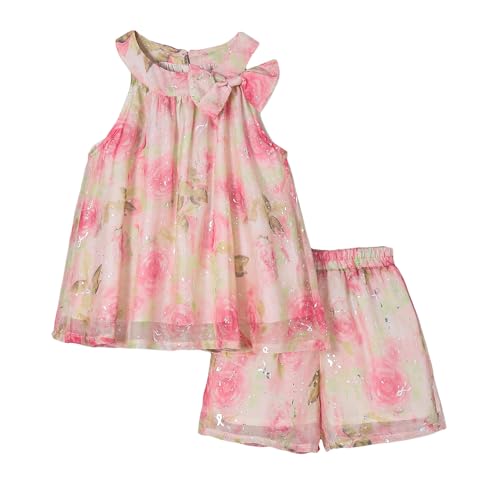 Hopscotch Girls Sleeveless Pink 2-Pc Floral Blouse & Shorts (4-5 Years)
