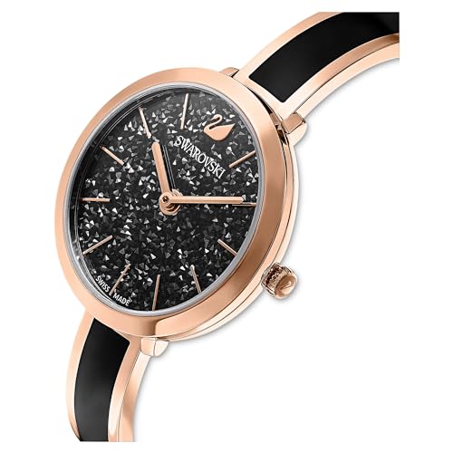 Swarovski Crystalline Delight Watch, Swiss Made, Metal Bracelet, Black, Rose Gold-Tone Finish