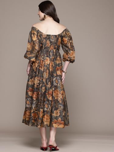 Label RITU KUMAR Square Neck Long Dress Multicolour