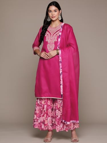 Aarke Ritu Kumar Magenta Embroidered Kurta With Sharara And Dupatta