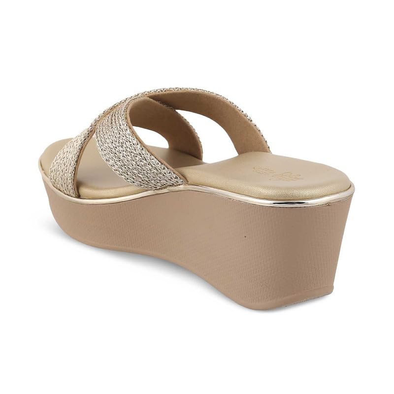 tresmode 239-GLAMR GOLD WOMEN DRESS WEDGE SANDALS EU/39 UK/6