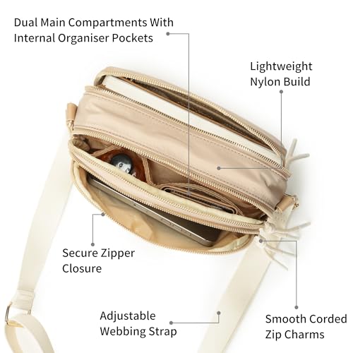 Fastrack Cloud Carry Sling | Lightweight Nylon Sling Bag for Women | Dual Compartments, Organiser Pockets & Adjustable Webbing Strap