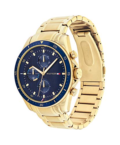 Tommy Hilfiger Stainless Steel Navy Dial Gold Strap Round Shaped Sport Men's Analog Watch_Th1791834W
