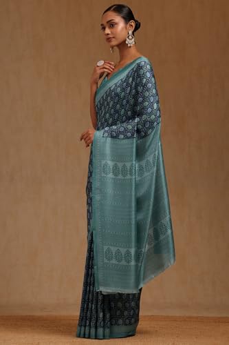 Soch Womens Teal Art Silk Floral Print Saree