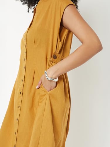 Max Kalki x Max Women Solid Midi Dress(Yellow_XL)