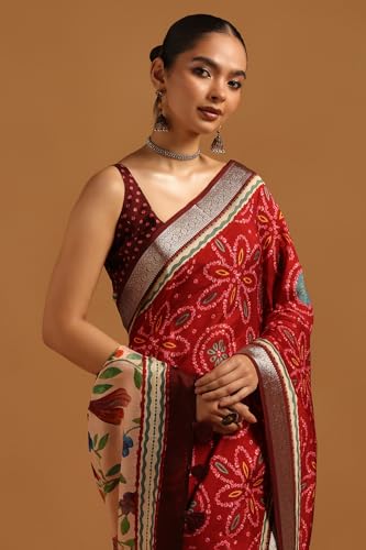 Soch Womens Maroon Poly Viscose Floral Saree