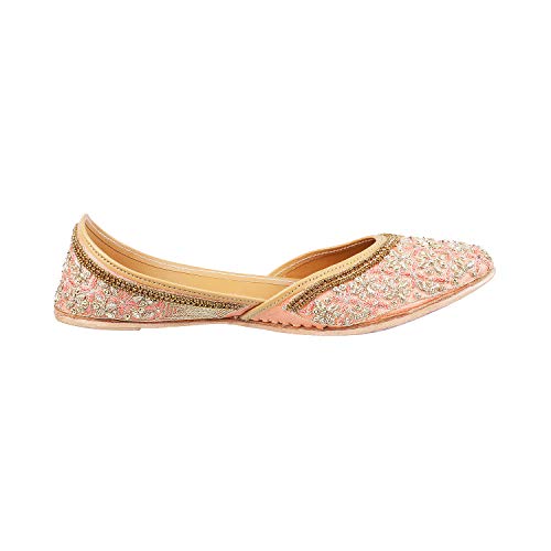 Metro Womens Beaded Peach Mojaris (Size (3 UK (36 EU))