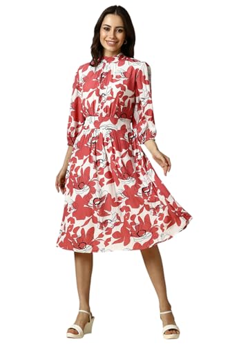 Allen Solly Women's Viscose Modern Knee-Length Dress (AHDRWRGFY21749_Red
