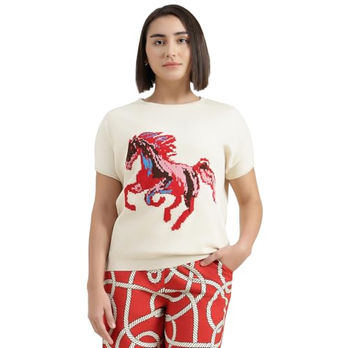 United Colors of Benetton Round Neck Self Design Sweater (Size : 2XL) - 26P1594E109BG0R2 Cream