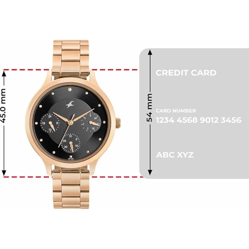 Fastrack Plain 3 Hands Black Dial Rose Gold Plating Stainless Steel Women's Watch - NT6285WM05