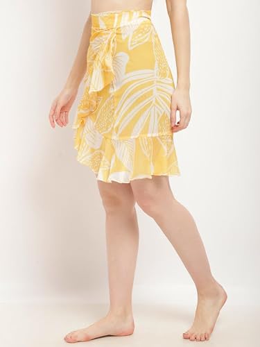 EROTISSCH Floral Printed Ruffled Detail Cover Up Skirt Yellow