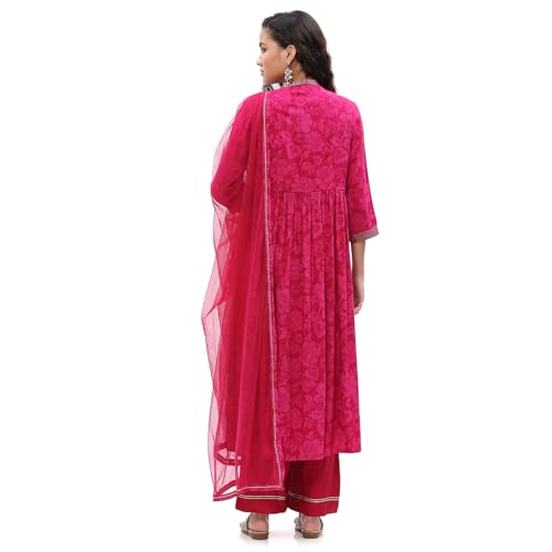 BIBA Women's Rayon Kurta Sets (SKDASRT10215AW24FUS_Fuchsia
