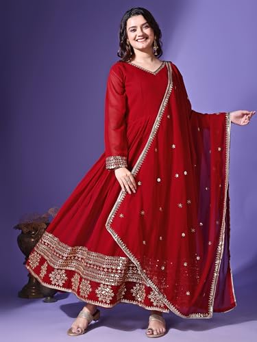 Fashion Basket Havy Georgette Embroidered Anarkali Dress for Women Maroon