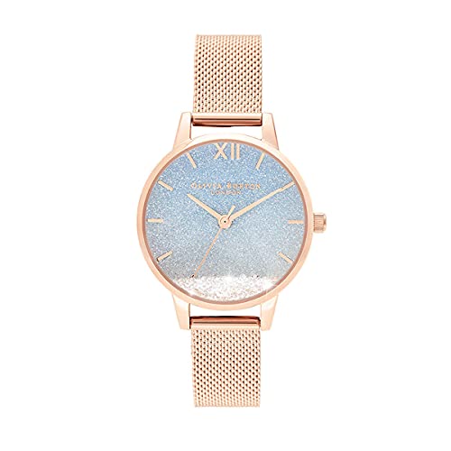 Olivia Burton Under The Sea Qtz Basic Blue to Silver Gradient Round Dial Women's Watch|Ionic Plated Rose Gold Steel Material|Rose Gold Color Band - OB16EX204